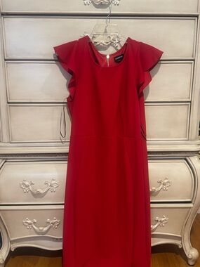 bebe Red Ruffle-Sleeve Midi Dress